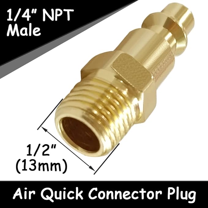 2PCS Brass 1/4 Inch NPT Ball Valve and Air Connect, 1/4" NPT Female Thread Shut-off Valve with 1/4" NPT Male Industrial Air Hose Quick Plug for Air Compressor Pneumatic Coupler Fitting Adapter
