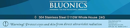 Bluonics 110W UV Ultraviolet Light Plus Sediment and Carbon Well Water Filter Purifier System with NPT 1" Ports, 24 GPM UV with 3 Filter Size 4.5” x 20" Filters