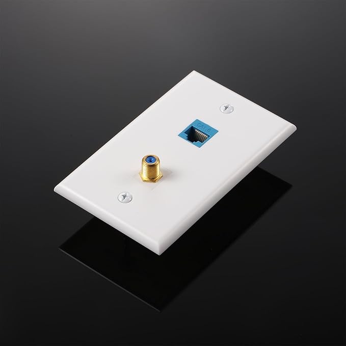 Weewooday 8 Pieces Cat 6 Ethernet Wall Plates, Cat 6 Coax Wall Plate with Ethernet Port and Gold-Plated TV Coax F-Type Port (Blue)
