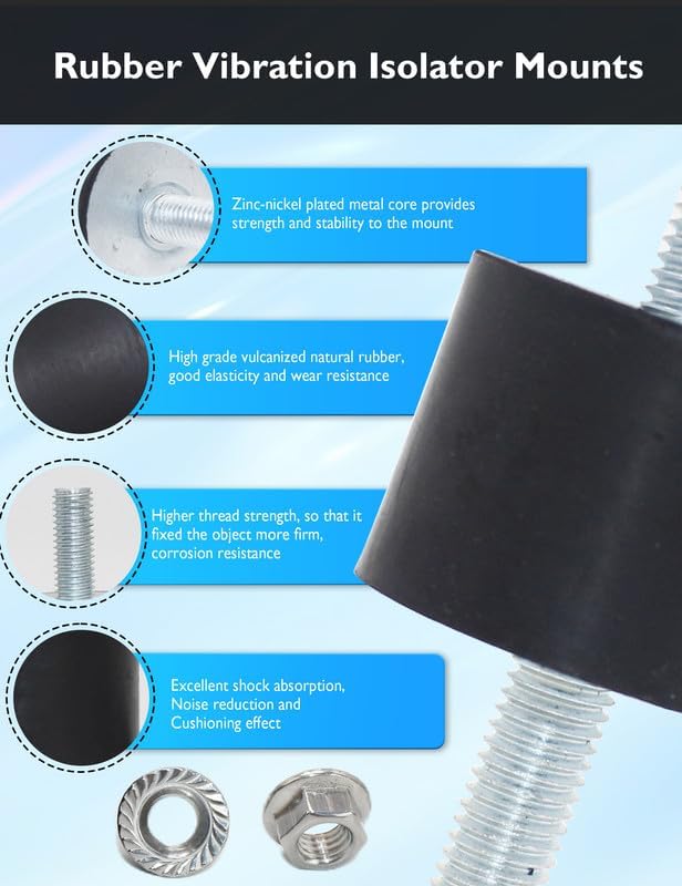 M8 Rubber Vibration Isolator Mounts Double Stud Shock Absorber Isolation Mounts Anti Vibration Silent-Blocks for Car Boat Bobbins Motors Compressors Pumps, 4pcs M8x23-40x20mm, 8pcs LockNuts