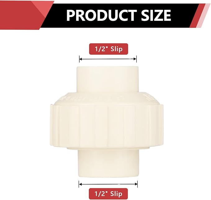 (10 Pack) EFIELD 1/2" Inch CPVC Slip Union, CTS x CTS Union Solvent Connection Fittings,(CPVC030-5-10PCS)