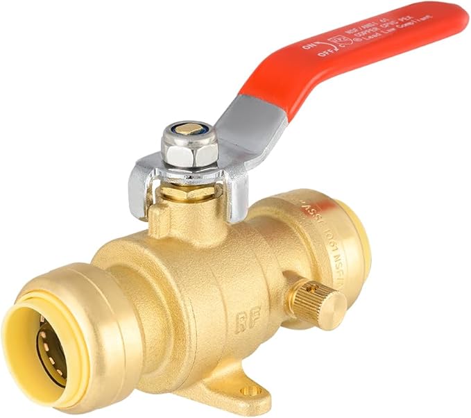 EFIELD 3/4 Inch Push-Fit Full Port Drop Ear Brass Ball Valve with Drain, Plumbing Fittings For Copper, Pex, Cpvc Pipe,(PF-VALVE072)