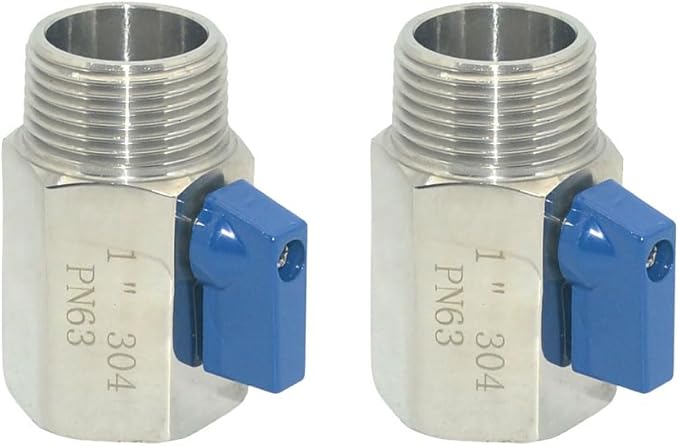 2 Pack Mini Ball Valve, Stainless Steel Female x Male NPT Thread Shut-Off Valve (1")