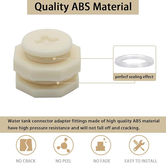 3/4 Female ABS Bulkhead Fitting, Plastic Water Tank Connector Adapter Fitting with Plugs for Outdoor rain Barrel Garden Hose Adapter Spigot kit Water Tank Gallon Drain Bucket(Set of 2)