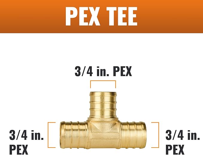 SUNGATOR 6-Pack 3/4" Pex Tee, No Lead Brass, 3/4 Inch Pex Fittings