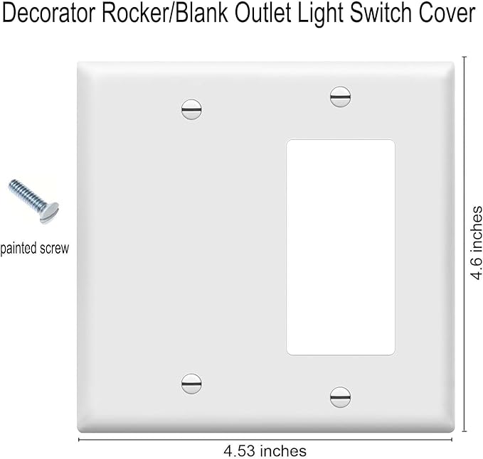 Decorator Rocker/Blank Wall Plates 2-Gang Switch Outlet Electrical Cover Plate Unbreakable Thermoplastic Faceplate for Light Receptacle Outlet Switch, White (10 Pack)