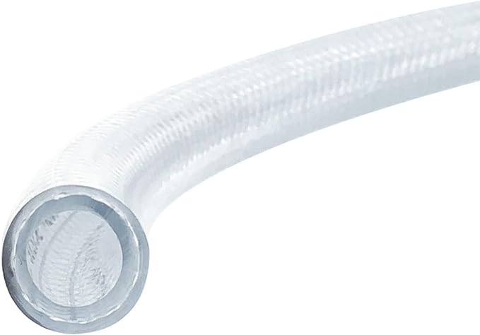 Gloxco Clear Braided PVC Tubing, Food Grade, Heavy Duty Reinforced Hose, 1/2" ID, 25 Ft Length