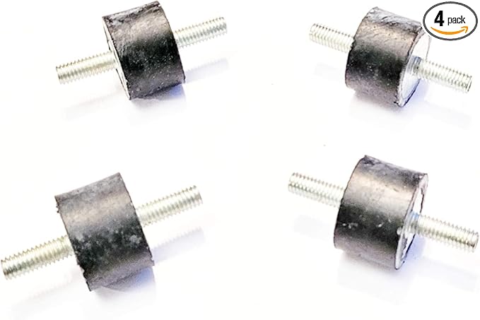 Pack of 4 Rubber Vibration Isolator Mounts - 1-1/2" Diameter x 1" Height, 3/8-16 Thread x 1" Length Male/Male Studs - HVAC, Generators, Motors, Compressors, Pumps