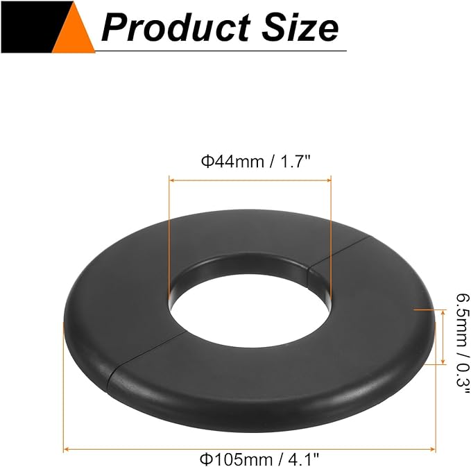 HARFINGTON 4pcs Wall Split Flange 44mm/1.7" Self-Adhesive Plumbing Cover Plates ABS Plastic Round Escutcheon Plate Buckle Design for Water Pipe Bathroom Kitchen Decoration, Black
