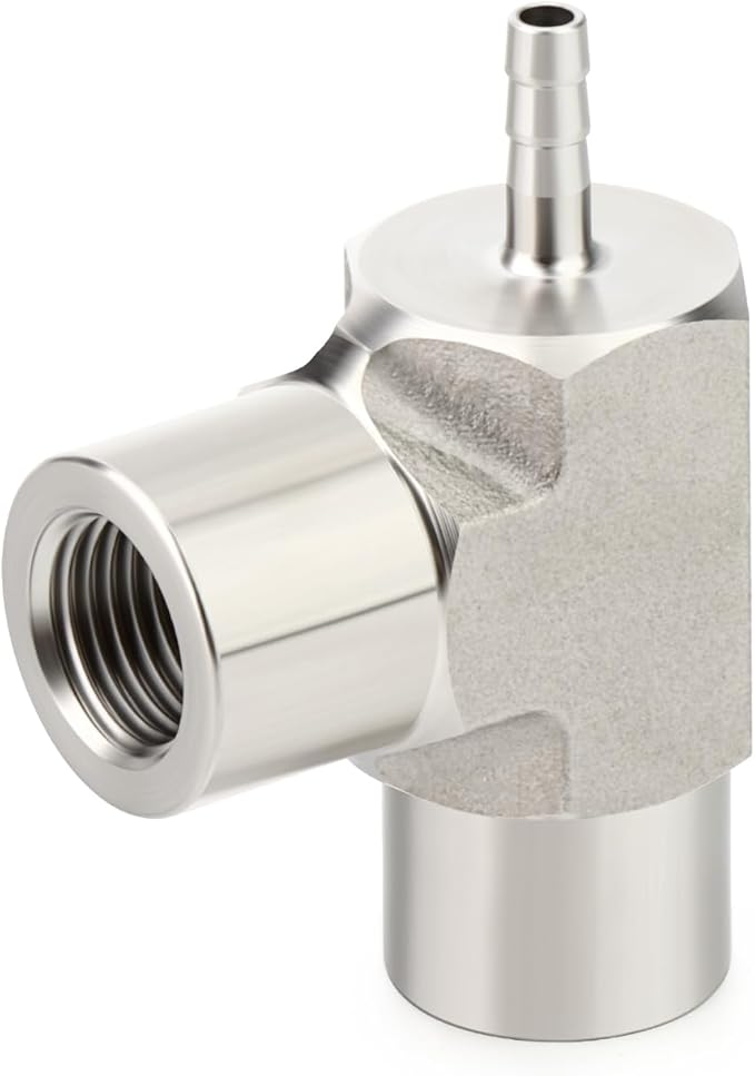 TAISHER 1PCS Forging of 304 Stainless Steel 3 Way Tee Hose Barb Fitting, 1/8" Hose Barb x 1/8" FNPT x 1/8" FNPT for Fuel/Air/Lquid/Gas with 2PCS Hose Clamp