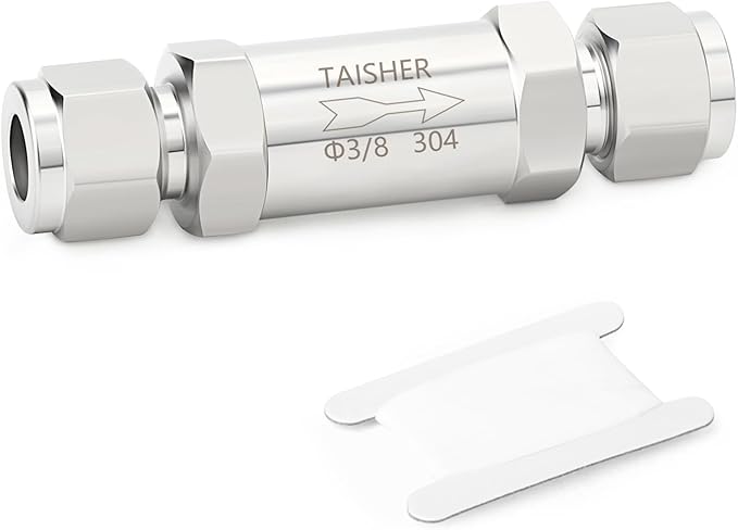 TAISHER 1PCS 304 Stainless Steel 3/8" Tube OD Check Valve,Backflow Prevention,One Way Non-Return Check Valves