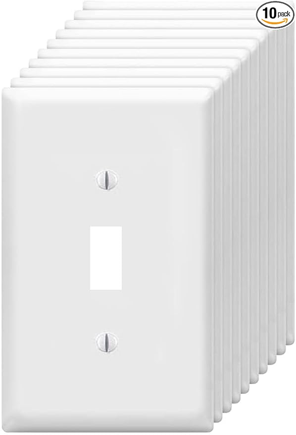 Toggle Light Switch Wall Plates 1-Gang Switch Electrical Cover Plate Unbreakable Thermoplastic Faceplate, White (10 Pack)