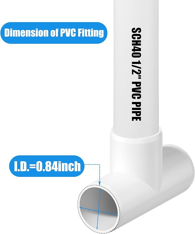 24PCS 3 Way Tee PVC Fittings 1/2Inch, SCH40 Furniture Grade Elbow Fitting Adapter Heavy Duty PVC Pipe Connector for Water Supplies, DIY Garden Shelf & Greenhouse