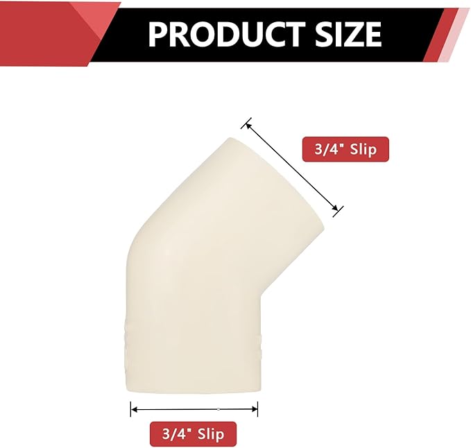 100-PACK EFIELD CPVC Elbow,3/4" Slip x Slip 45-Degree Elbow Fitting,(CPVC008-20-100PCS)
