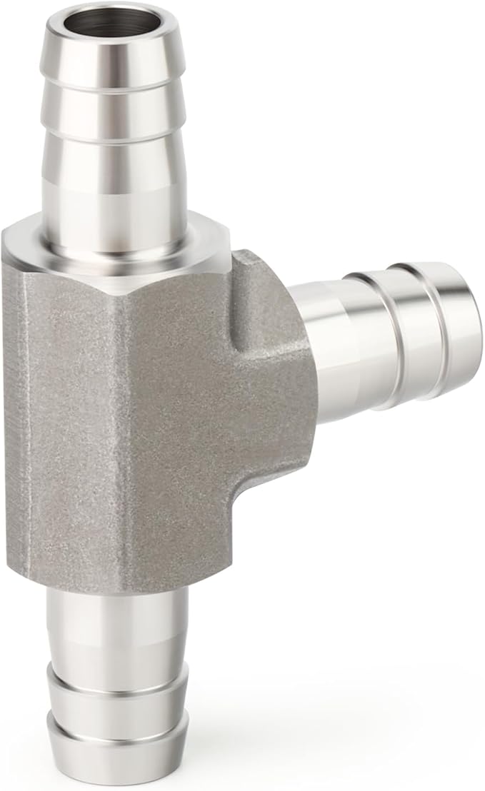 TAISHER 1PCS Forging of 304 Stainless Steel 3 Way Tee Hose Barb Fitting, 3/8" x 3/8" x 3/8" Hose Barb for Fuel/Air/Lquid/Gas with 3PCS Hose Clamp