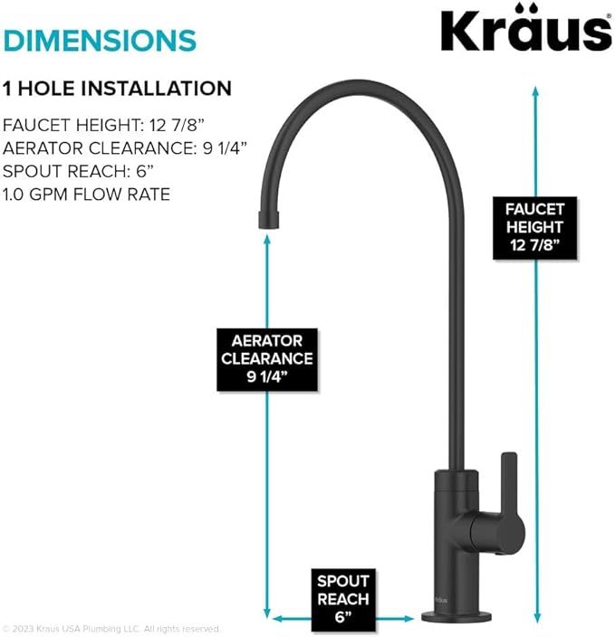 KRAUS Oletto Single Handle Drinking Water Filter Faucet for or Water Filtration System in Matte Black, FF-103MB