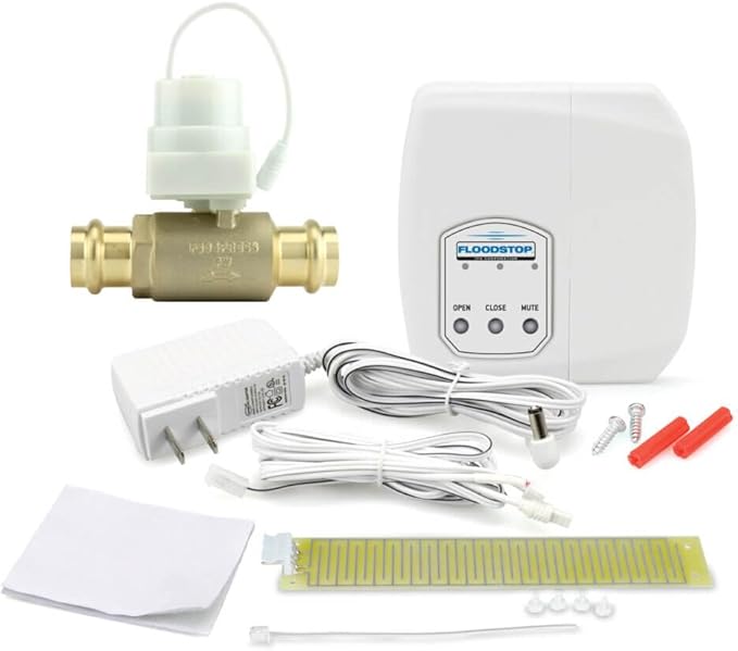FloodStop Water Heater Leak Detector Kit with Automatic Water Shut-Off and Visual/Audible Alarms, 3/4" Press x Press