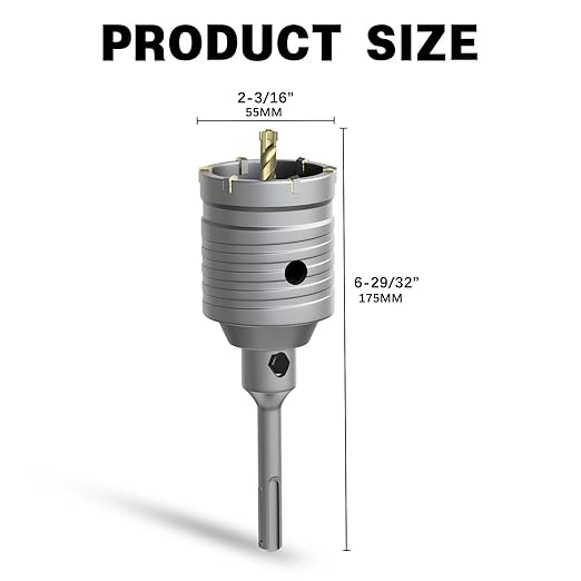 2-3/16" Concrete Hole Saw,55mm Masonry Hole Saw, with 110mm SDS Plus Shank Connecting Rod for Concrete Brick Cement Stone Wall Drilling Home Improvement