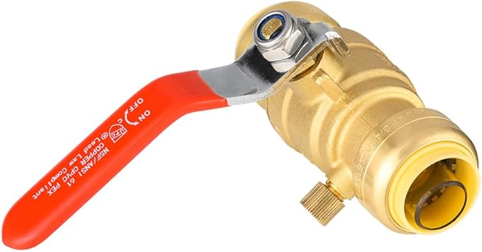 EFIELD 3/4 Inch Push-Fit Full Port Ball Valve with Drain, Disconnect Clip Tool, UPC Certified,(PF-VALVE069-1PCS)