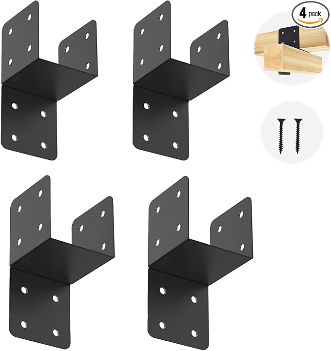 4 Pcs Joist Anchor Connector, Fit 4"x 4"Post, Roof Tie Header Hanger, Joint Post Cap, Truss to Beam Connector, Black Steel, Wall Mount, 4 Count