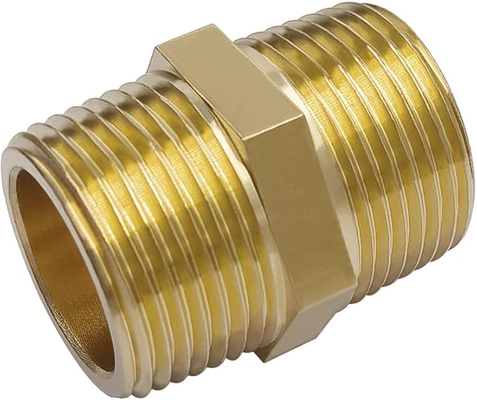 Hooshing 2PCS Brass Hex Nipple 1" NPT Male to Male Pipe Fittings Coupling Connector