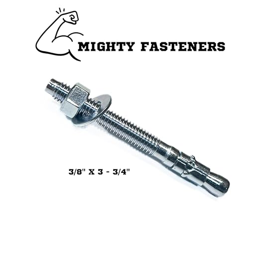 Zinc-Plated Steel Wedge Anchors, 3/8" X 3-3/4" - Heavy-Duty Mounting Bolts for Concrete - 50 Pack