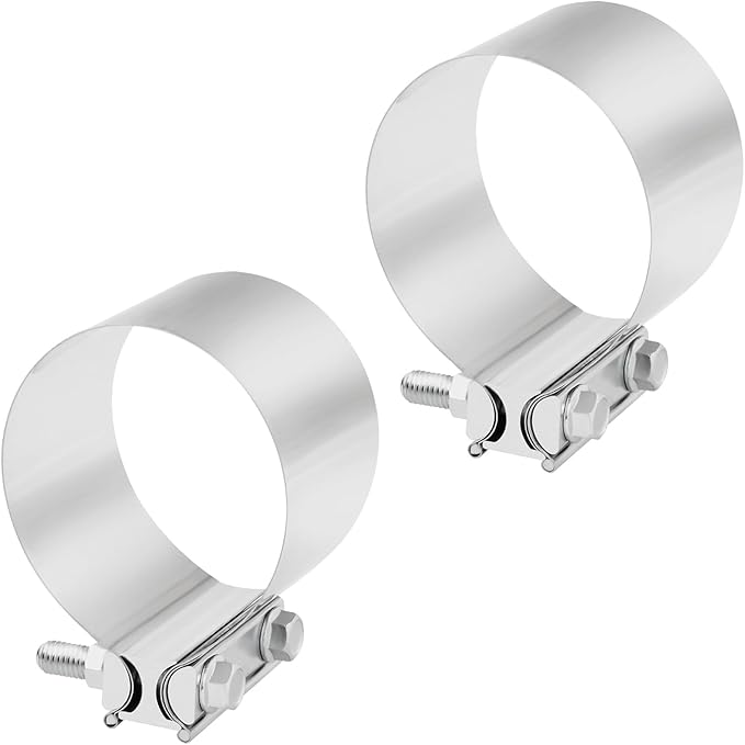 4'' Inch Exhaust Clamp,4 Inch Butt Joint Exhaust Seal Band Clamp Sleeve Coupler Universal For Exhaust System 2PCS Polished T304 Stainless Steel