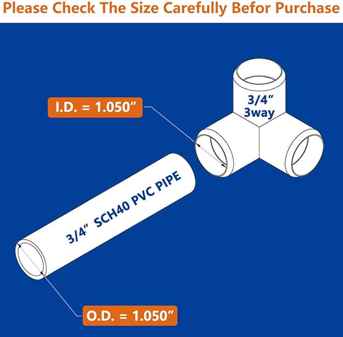 3 Way PVC Fittings 3/4 Inch (10-Pack), Furniture-Grade, Heavy-Duty Pipe Connectors for Plumbing, DIY Projects, and Home Furniture Assembly, Compatible with 3/4" Schedule 40 PVC Pipes‌