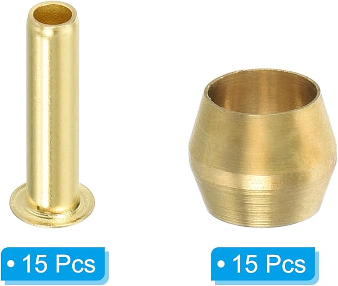 PATIKIL 3/16" Tube ID Compression Assortment Kit, 25 Set Brass Compression Sleeve Ferrule & Insert for Water Oil Air Pipe