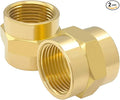 Hooshing 3/4" x 3/4" NPT Coupler Brass Female Hex Nipple Coupling Pipe Fitting, 2 Pack