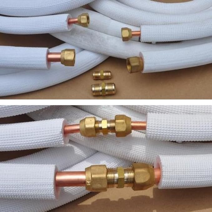 AC Pipe Connectors - 1/4" & 1/2" Copper Joints with HVAC Flare Nuts, 2 Packs