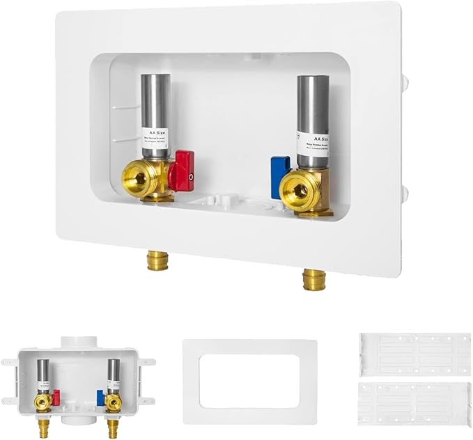 1-PACK GUOFIS Washing Machine Outlet Box with Center Drain,PEX Laundry Washer Box with Stainless Steel Water Hammer Arrestor (1/2"PEX-A Expansion Connection Inlet X 3/4"MHT Outlet)