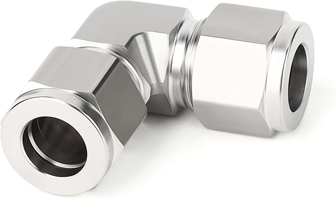 TAISHER 1PCS 316 Stainless Steel 90 Degree Compression Tube Pipe Fitting Connector, 1/4" Tube OD x 1/4" Tube OD Adapter