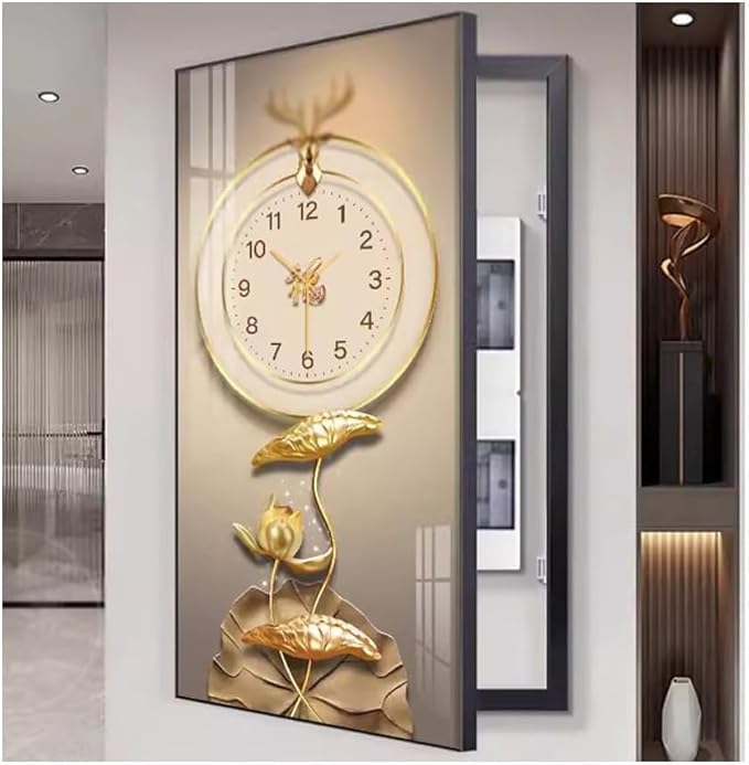 Fuse Box Cover Cabinet, Breaker Box Cover, Decorative Painting of Electricity Meter with Clock, Wall Mounted Hide Electrical Panel Cover Decorative,R,55x110cm