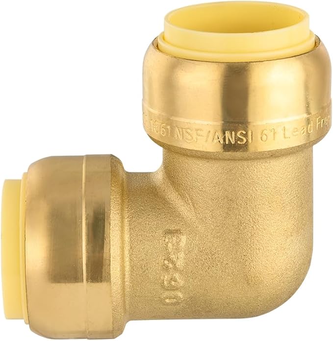 (Pack of 50) EFIELD 3/4-inch 90-Degree Elbow, Push-Fit Brass Fittings to Connect Copper, PEX, CPVC Pipe with 1/2" Disconnect Clip (50, 3/4-inch),(PF-UNI012-50PCS)