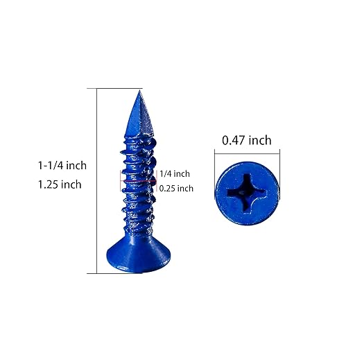 (30pcs) 1/4''x1-1/4 Concrete Screw Anchor Blue Flat Head for Anchoring to Masonry, Block or Brick Stucco