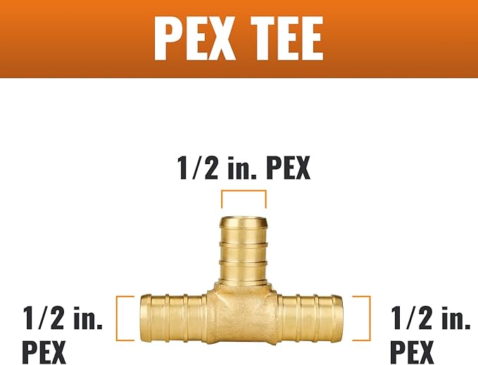 SUNGATOR 6-Pack 1/2" Pex Tee Fittings, Pex Fittings 1/2 Inch Tee, No Lead Brass, NSF, UPC Certified