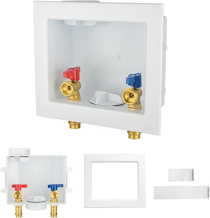 30-PACK GUOFIS Washing Machine Outlet Box, PEX Laundry Washer Box with Central and Side Drain Design(1/2"Copper Press Connection Inlet X 3/4"MHT Outlet)(WM055-30Pack)