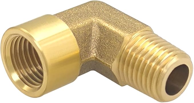 Hooshing 1/8 Inch NPT Elbow Brass Pipe Fitting 1/8" NPT Male to Female Thread 90 Degree Street Elbow Forged Pipe Fitting, 2 Pack