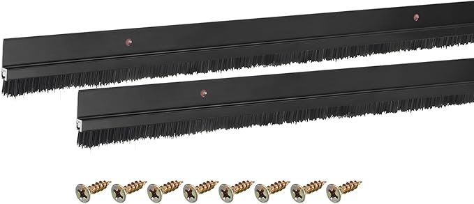 uxcell 2Pcs Door Brush Bottom Sweep H-Shape Aluminum Alloy Base with 0.4-inch PP Brush for Home, Industrial (47-inch L, Black)