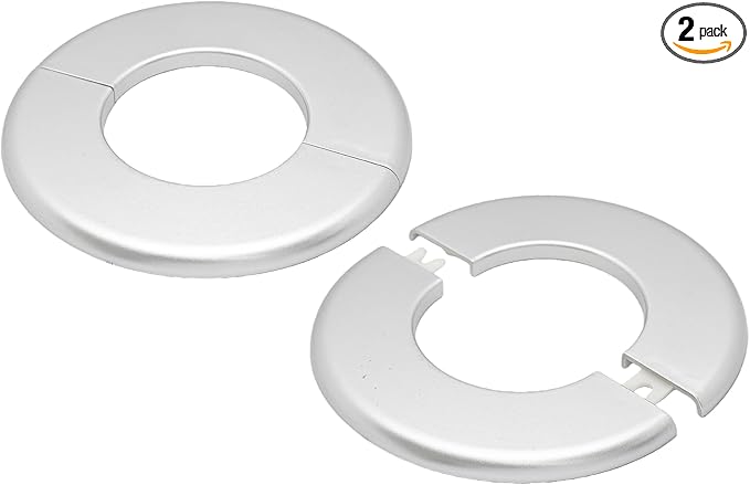 2PCS bociloy 64mm/2.5" ID Wall Split Flange, Silver ABS Round Self-Adhesive Escutcheon Plate, Wall Hole Decoration Cover, Water Pipe Plate Cover