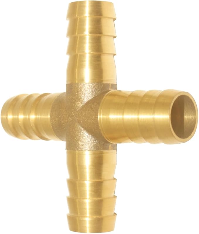 2PCS Solid Brass 3/4"OD Barb Fittings 4-Way Union Intersection Hose Pipe Barb Fitting for Water/Oil/Gas