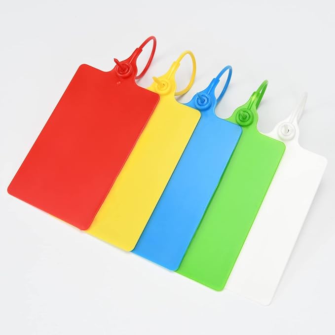 100 Plastic Tags Shipping Tags Water Proof Tags for Labeling Shipping Labels Security Seals Writable Marker Ties Hanging Tags Storage Tag with One Marker Pen (Mixed 5 Color)