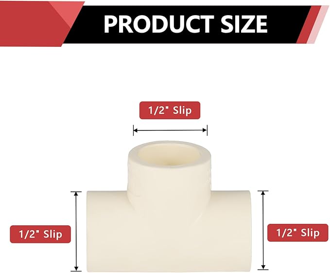 10-PACK EFIELD CPVC Tee Fittings,1/2" CPVC-CTS Slip Tee for Hot and Cold Water Pressure Distribution Systems,(CPVC020-10)