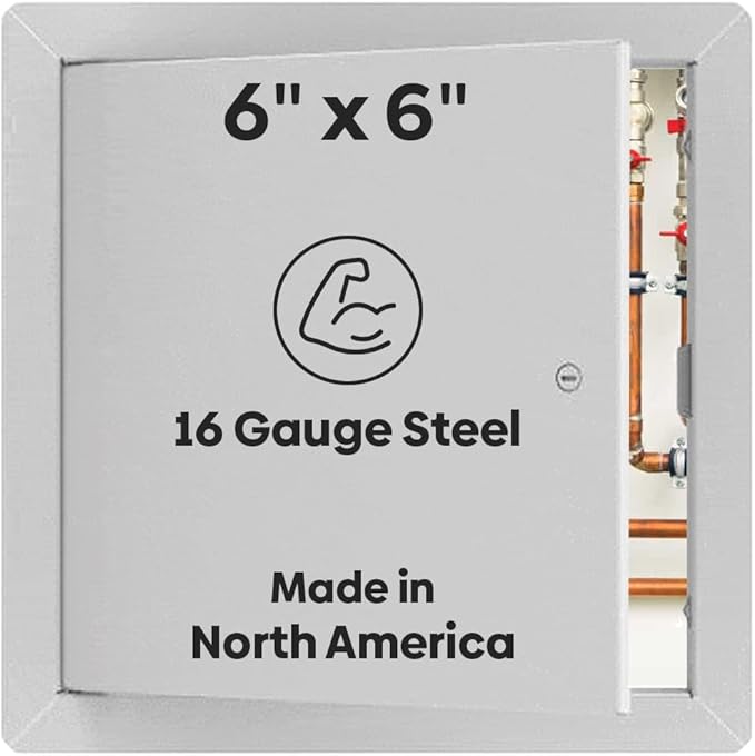 Best 6" x 6" Universal Access Panel – Flush Steel Door with Exposed Flange for Walls or Ceilings, 16-Gauge Cold Rolled Steel Frame, Screwdriver Cam Latch, White Powder-Coat Primer Finish, BA-UAP