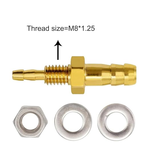 Joywayus 1/8''× 1/4'' Reducer Hose Barb Thru-Bulk Head Hex Union Brass Fitting with Flat Washer Gasket Water/Fuel/Air