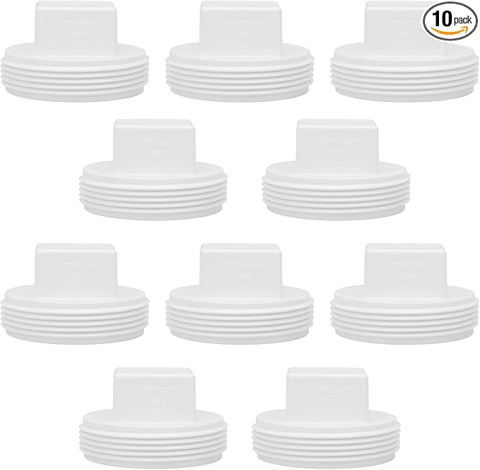 10Pack 2 Inch PVC Male Threaded Pipe End Cap SCH40 PVC Pipe Male Thread Plug 2" PVC NPT Male End Cap Adaptor, PVC Cleanout End Cap Plug, PVC NPT Male Plug Pipe Fitting for Plumbing Water Line