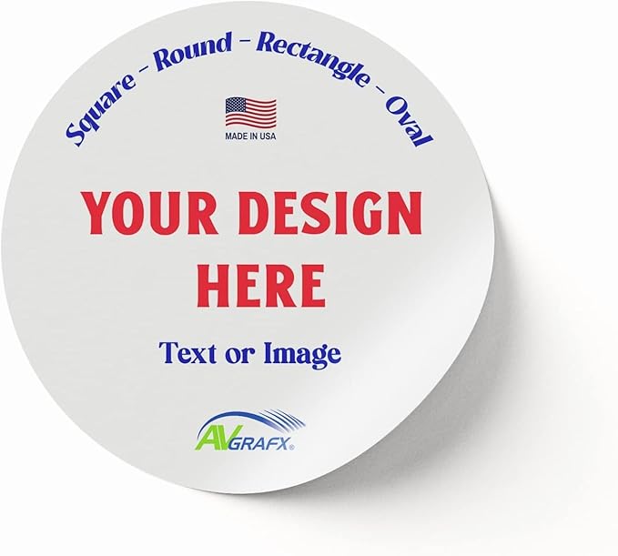 AVgrafx 120 3" Round Custom Personalized Stickers Labels Vinyl Waterproof Dishwasher Safe, Made USA, Text or Image (3x3 Inches)