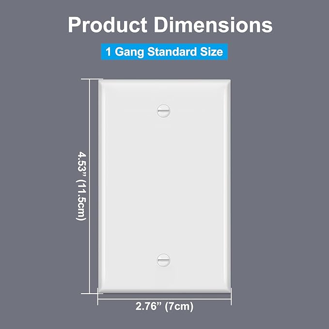 BESTTEN 50 Pack 1-Gang Blank Wall Plate, UL Listed, No Device Outlet Cover, H4.53” x W2.76”, Unbreakable Polycarbonate Thermoplastic Wallplate, White