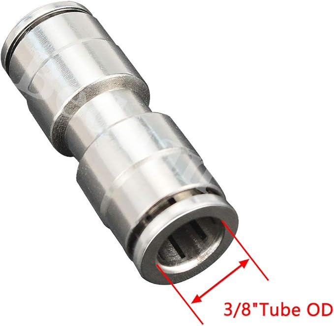 Beduan Push to Connect Fitting 3/8" OD Nickel-Plated Copper Pneumatic Air Fitting Straight Union Tube Connector (Pack of 2)